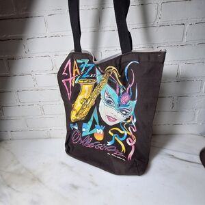 Vintage 90s New Orleans Black Cotton Tote With Top Zipper